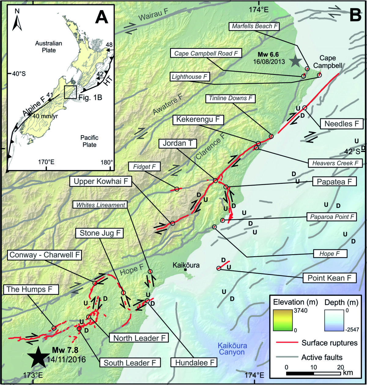 UC Geologists key contributors to fault rupture mapping following the M7.8 Kaikoura Earthquake